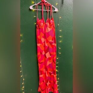 Vibrant Pink and Red Geometric Dress